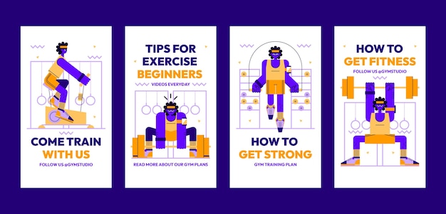 Vector flat design gym instagram stories