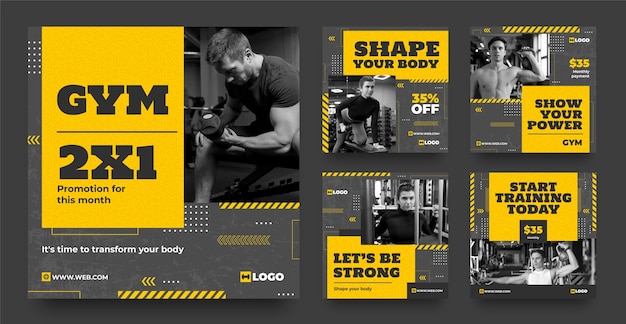 Vector flat design gym training instagram posts