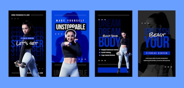 Flat design  gym training instagram stories