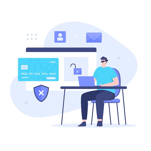 Flat design of hacker steal credit card. Illustration for websites, landing pages, mobile applications, posters and banners