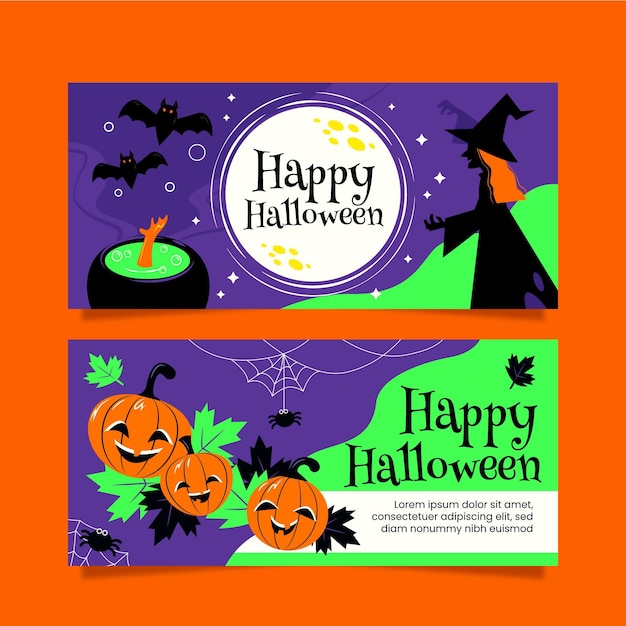 Set di banner di halloween design piatto