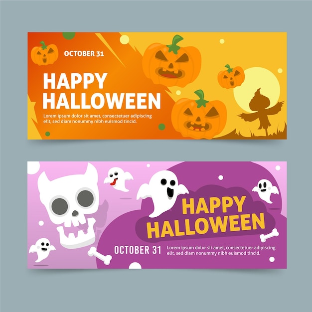 Set di banner di halloween design piatto