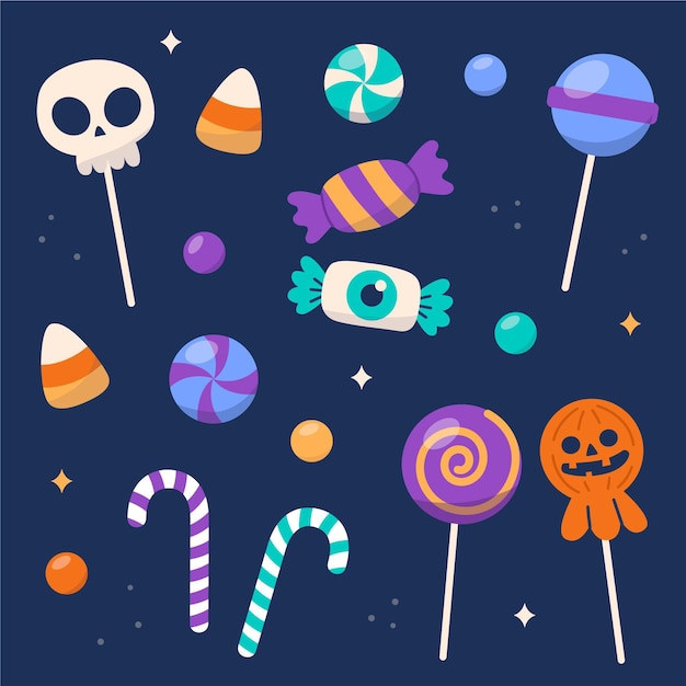 Vector flat design halloween candy collection