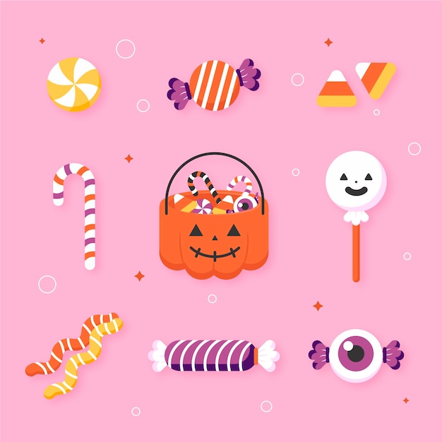 Vector flat design halloween candy collection