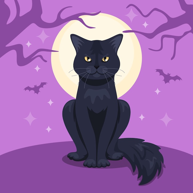 Vector flat design halloween cat concept