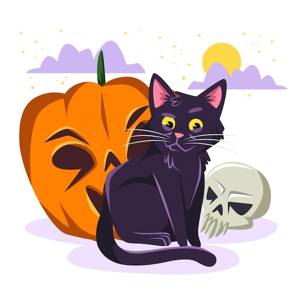 Vettore gatto di halloween design piatto