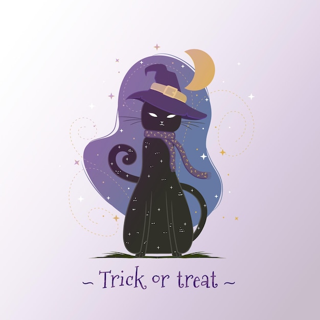 Vector flat design halloween cat