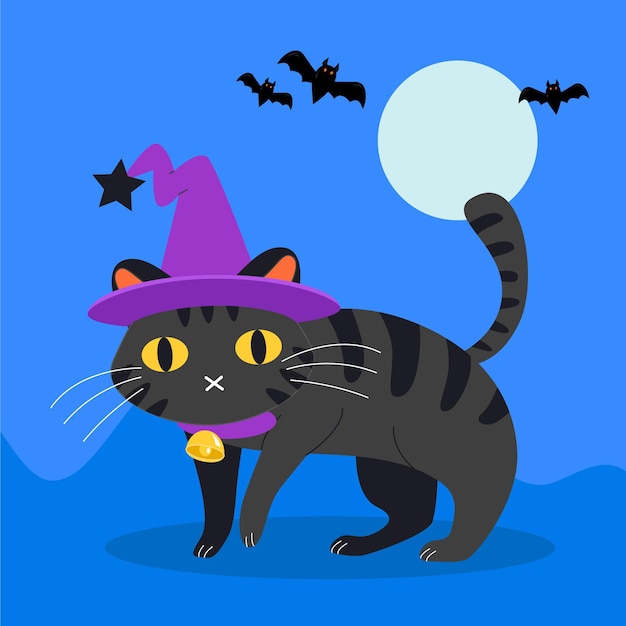 Vettore gatto di halloween design piatto