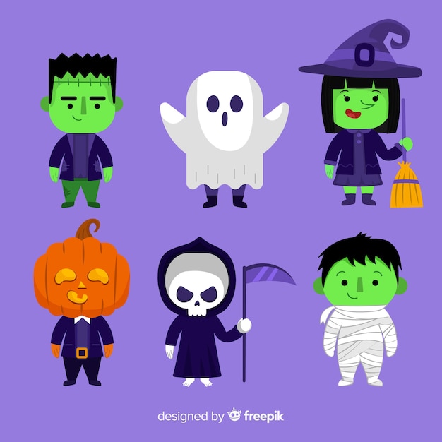 Flat design halloween character collection