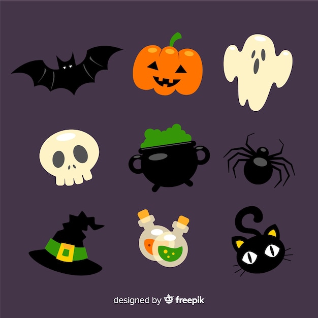 Flat design halloween element collection