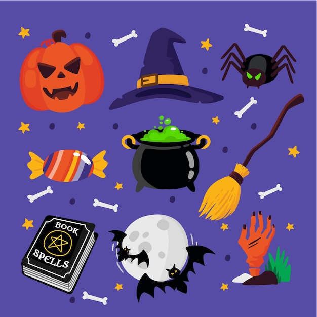 Flat design halloween element collection