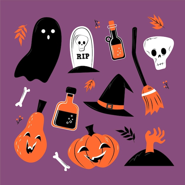 Insieme di elementi di halloween design piatto