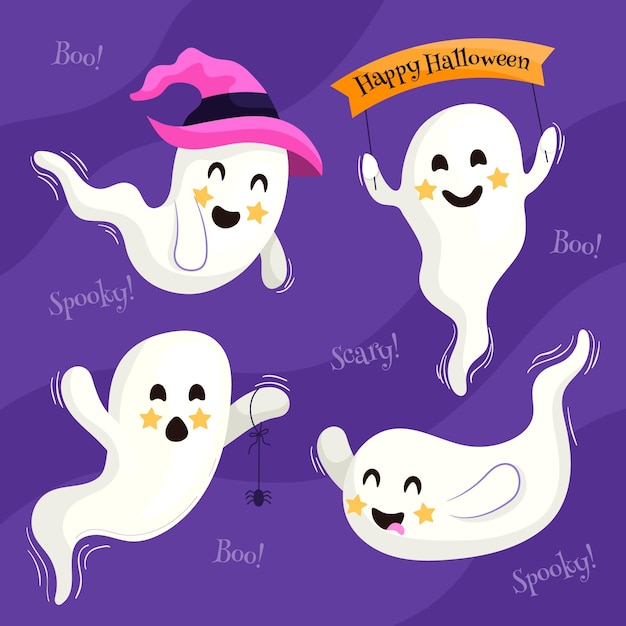 Vector flat design halloween ghost collection