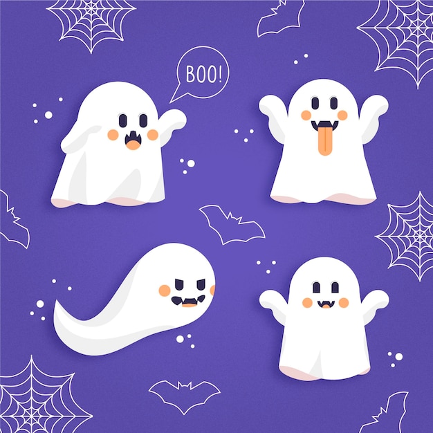 フラットなデザインのハロウィンゴーストコレクション