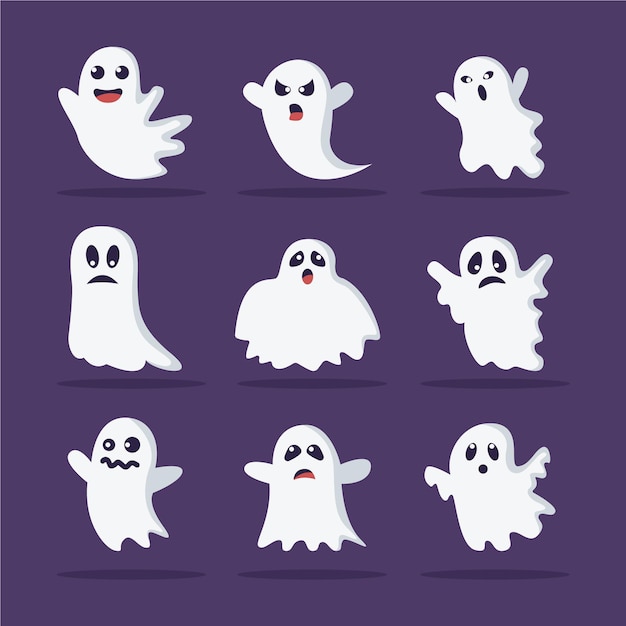 Vector flat design halloween ghost collection