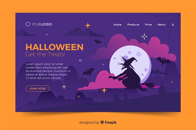 Flat design halloween landing page template