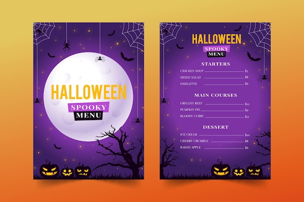 Modello di menu di halloween design piatto