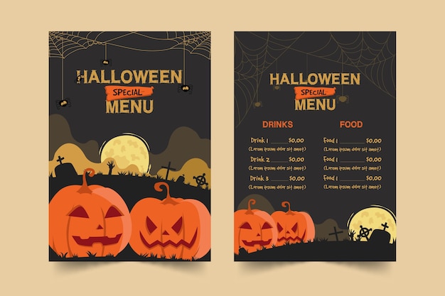 Vettore modello di menu di halloween design piatto