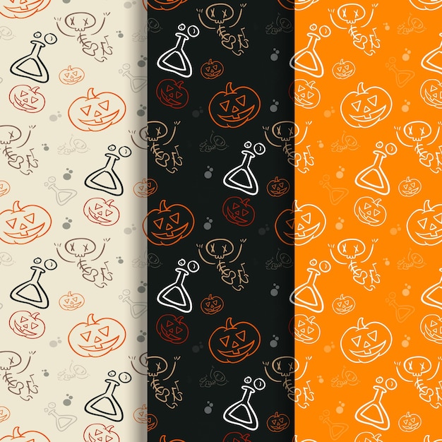 Vector flat design halloween pattern pack