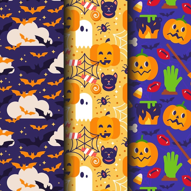 Vector flat design halloween patterns