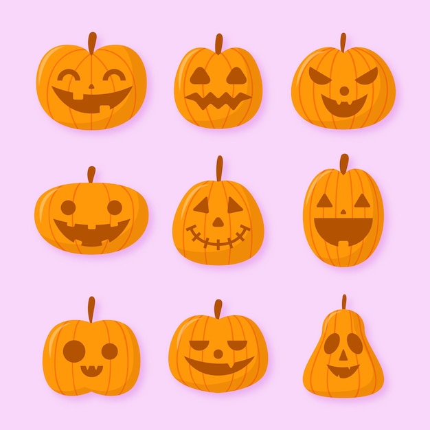 Flat design halloween pumpkin collection