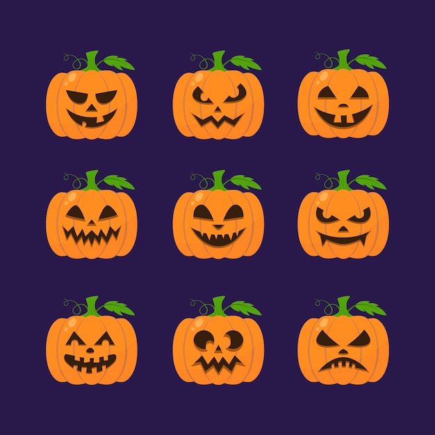 Vector flat design halloween pumpkin collection