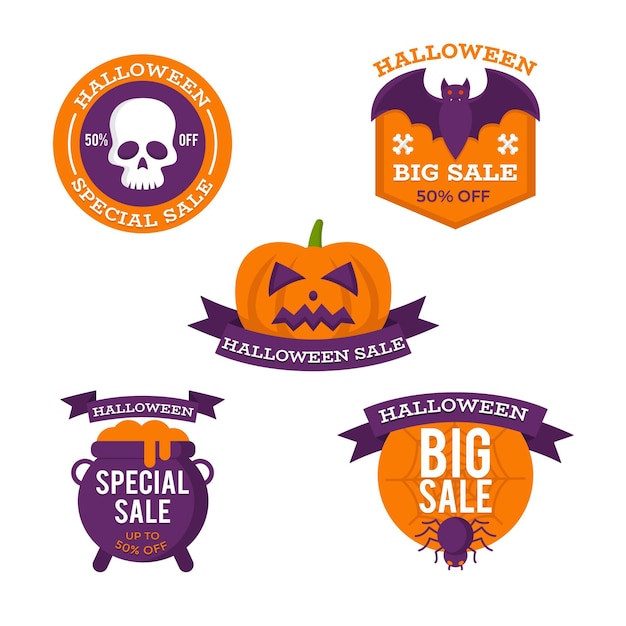 Flat design halloween sale badge collection