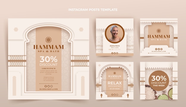 Vector flat design hammam instagram posts