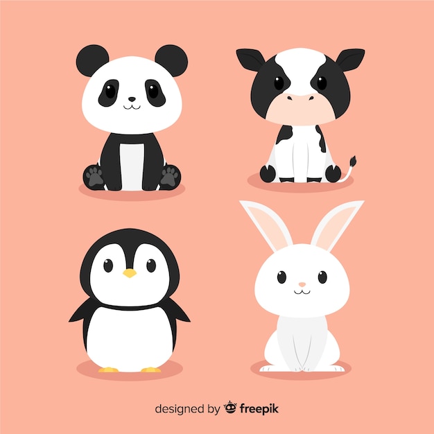 Pack di simpatici animali disegnati a mano design piatto