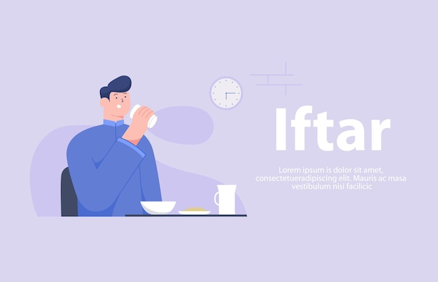 Flat design hand drawn iftar illustration