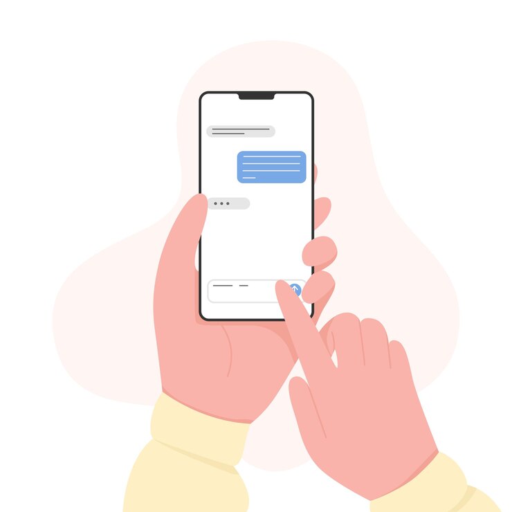Vector flat design hands with phone modern illustration vector concept cartoon chat messaging