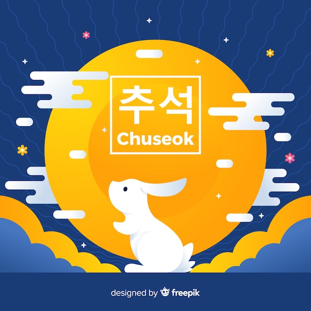 Flat design happy chuseok with rabbit