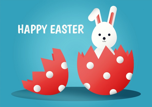 flat design happy easter day on blue background.