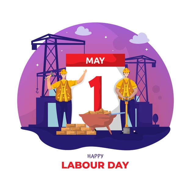 Flat design happy labour day greetings