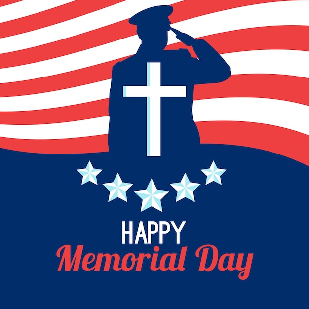 Flat design happy memorial day silhouette of soldier