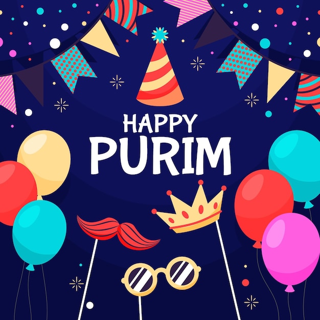 Flat design happy purim day