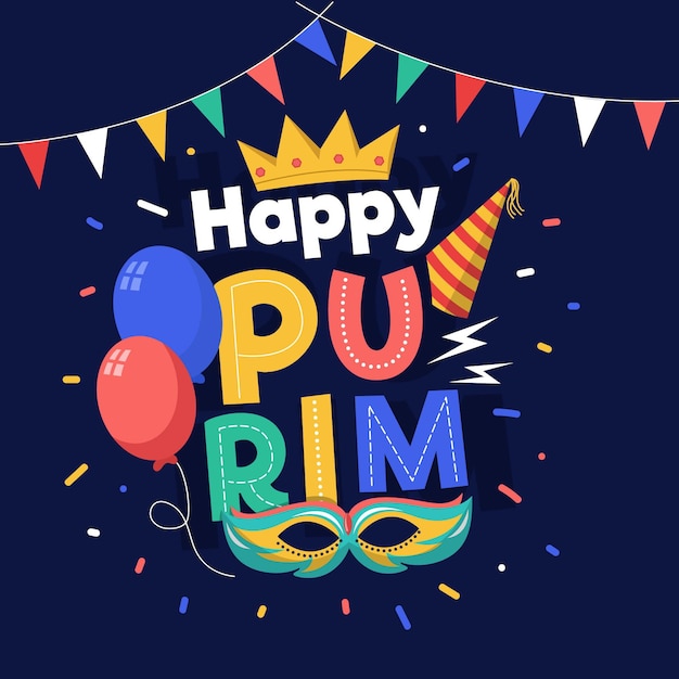 Flat design happy purim day