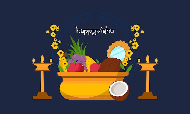 Vector flat design happy vishu illustration