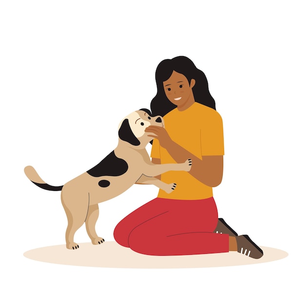 Flat design of happy women with dogs