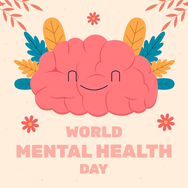 flat design happy world mental health day illustration