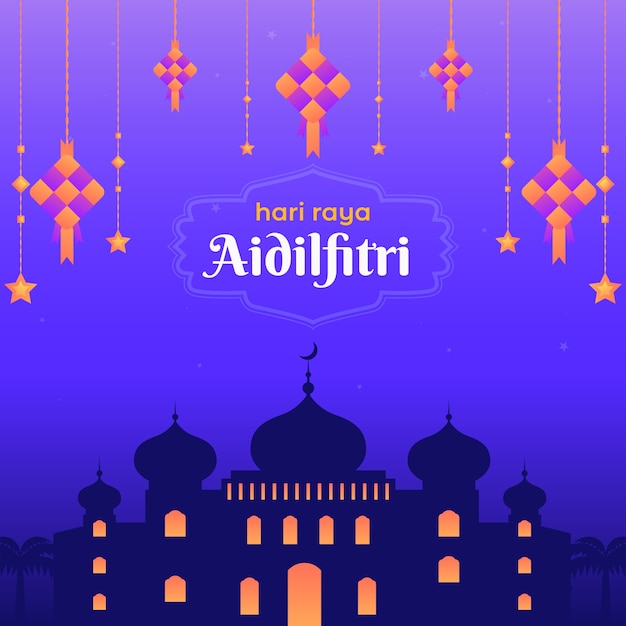 Flat design hari raya aidalfitri mosque