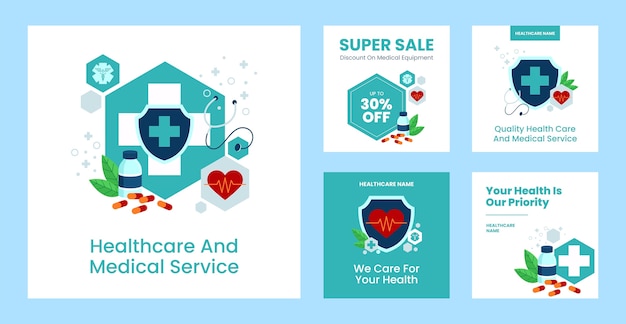 Flat design healthcare service instagram posts