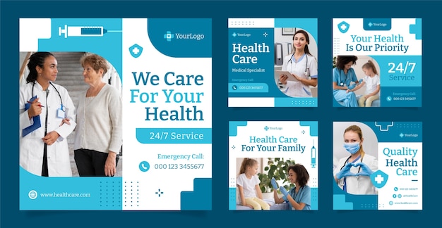 Vector flat design healthcare system instagram posts