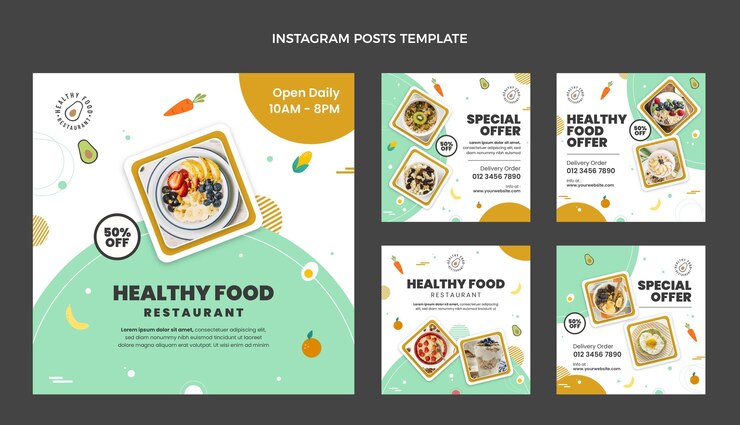 Vector 평면 디자인 건강 식품 인스타그램 게시물