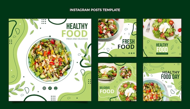 Vector flat design healthy food instagram posts