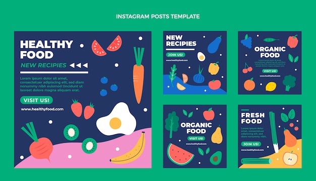 Flat design healthy food instagram posts