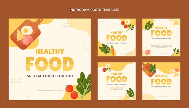 Vector flat design healthy food instagram posts