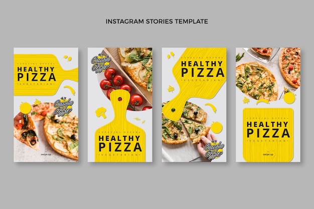 Vector flat design healthy pizza instagram stories