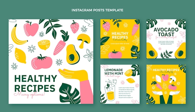 Flat design healthy recipes instagram post
