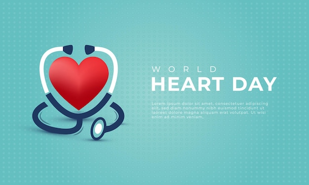 Flat design heart with stethoscope world heart day